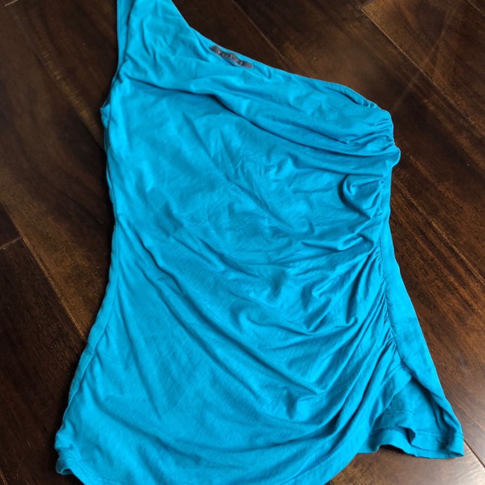 “Velvet” Brand One Shoulder Blue Top